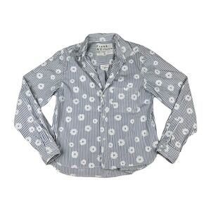 Frank & Eileen Shirt Womens Size Small Silvio Blue Stripe Daisies Long Sleeve